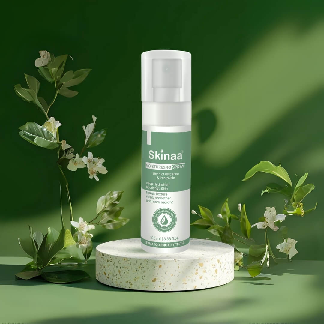 Skinaa Moisturizing Spray with blend of actives – lightweight hydration mist that refreshes skin, improves texture, and locks in long-lasting moisture.